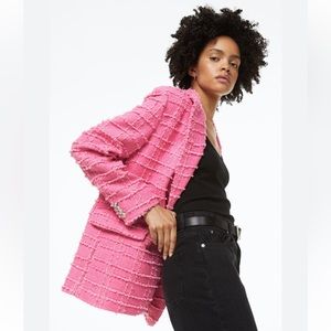 H&M Pink Textured- Weave Single Button Blazer